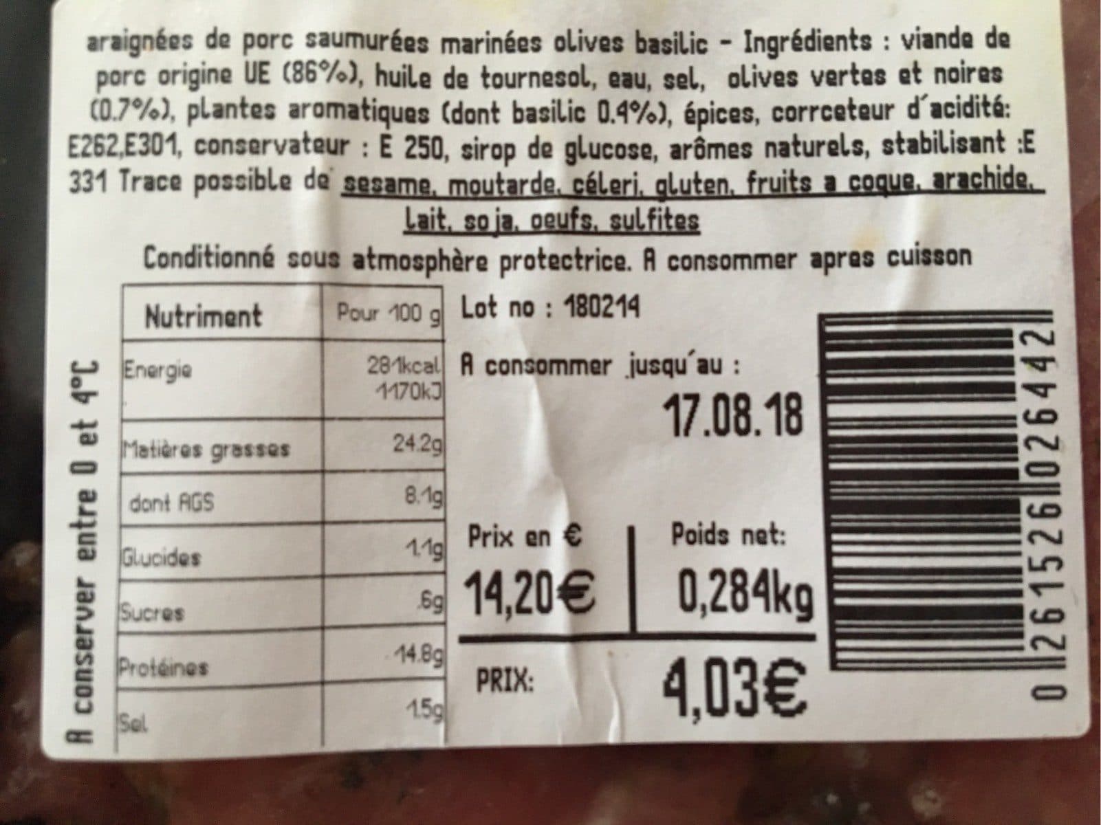 Hiruak Araignée de porc olive et basilic packshot
