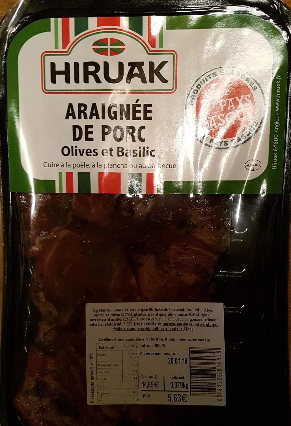 Hiruak Araignée de porc olives et basilic packshot