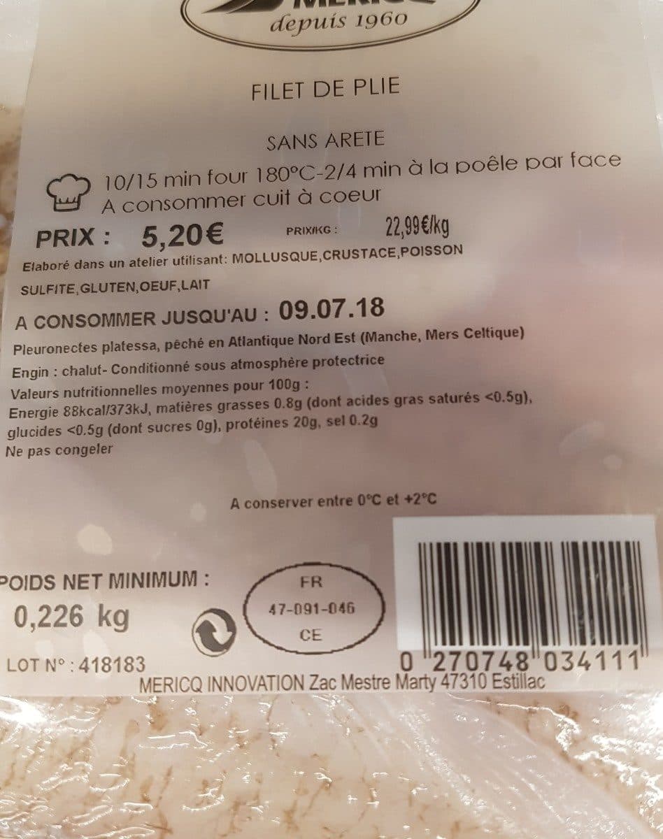 Open Food Facts Filet de plie packshot