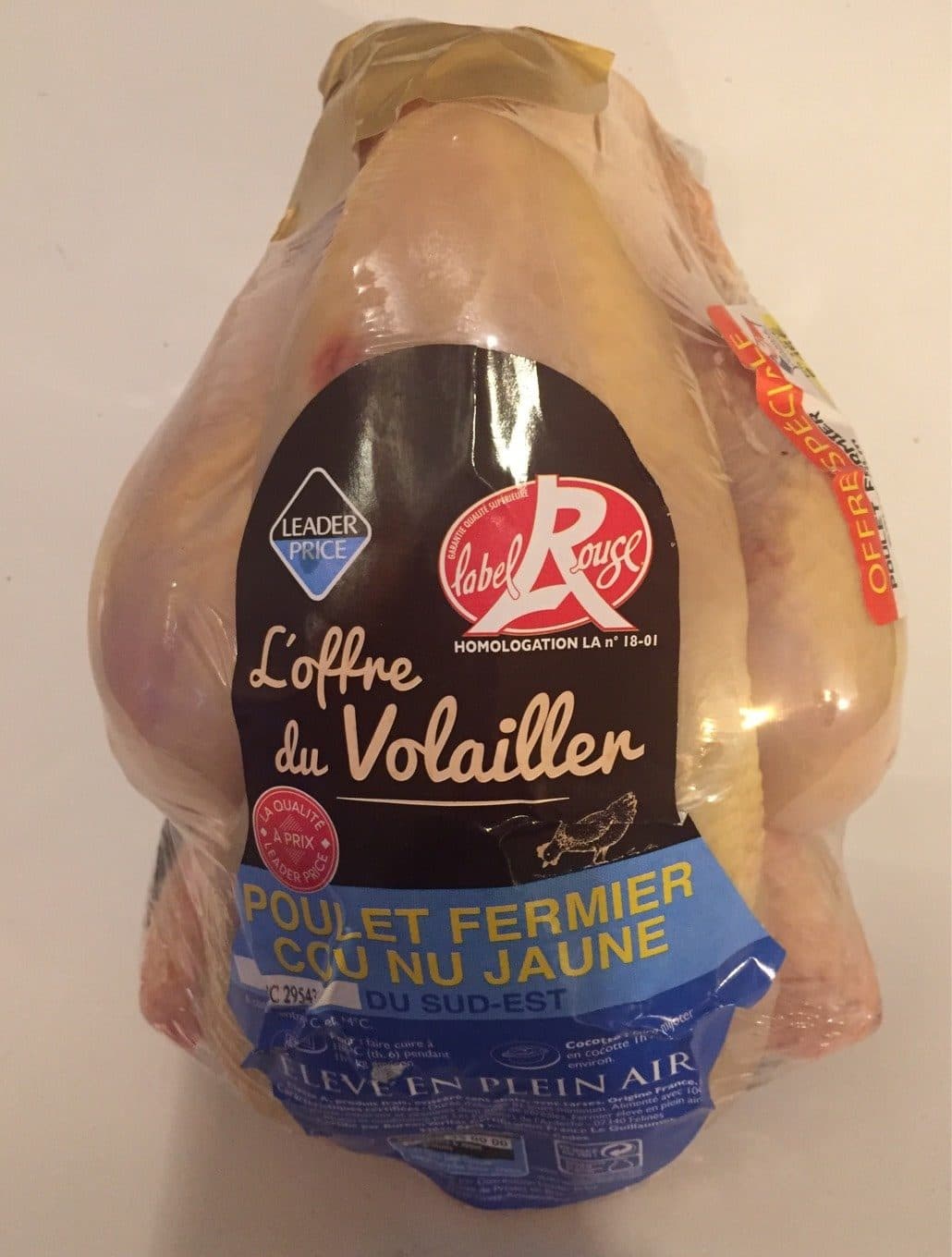 Leader Price Poulet Fermier cou nu jaune Sud-Est packshot