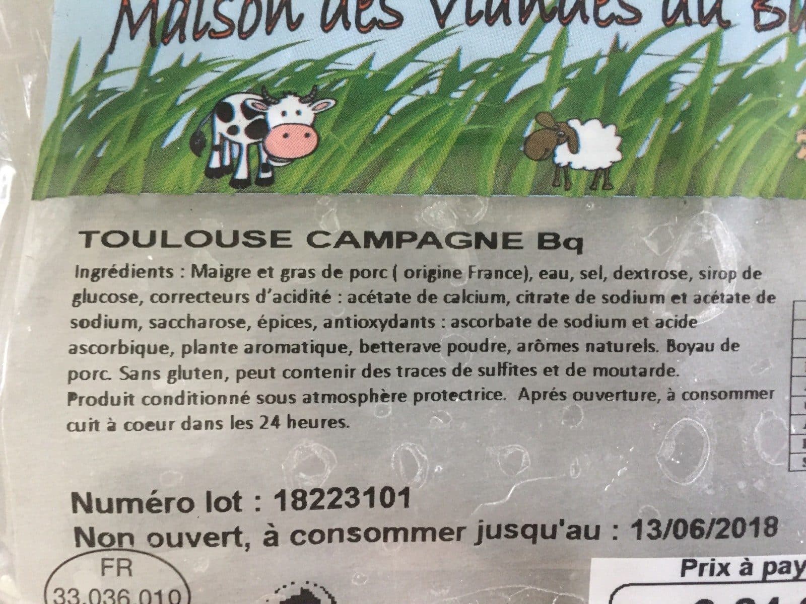 Open Food Facts Saucisse Toulouse campagne bq packshot