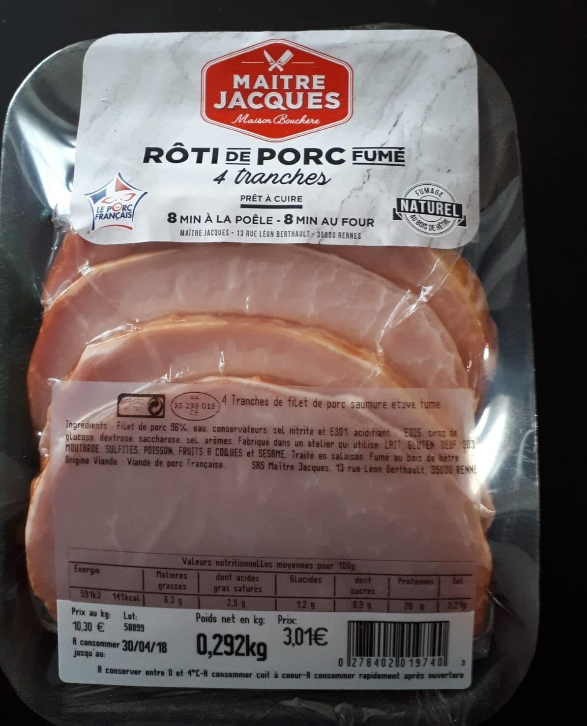 Open Food Facts Rôti de porc fumé packshot