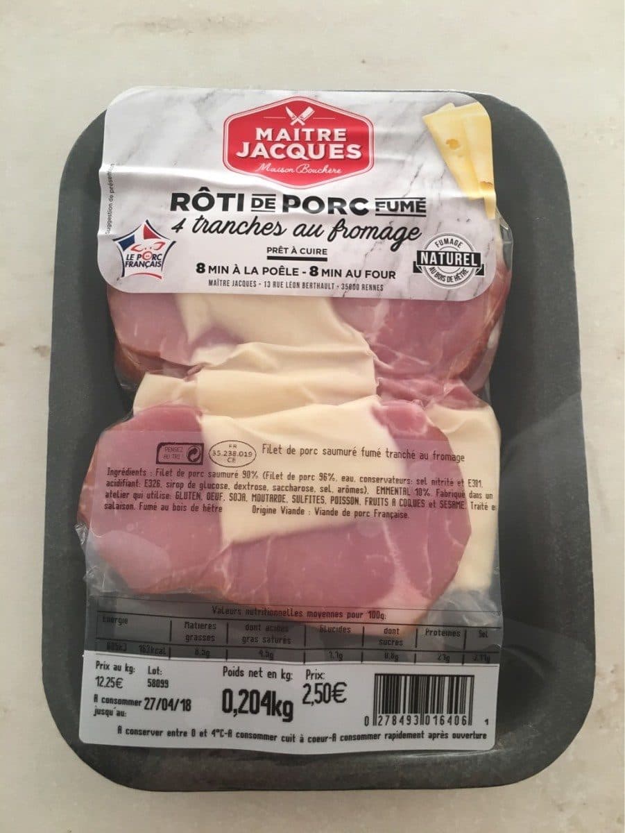 Maître Jacques Roti de porc fumé 4 tranches au fromage packshot