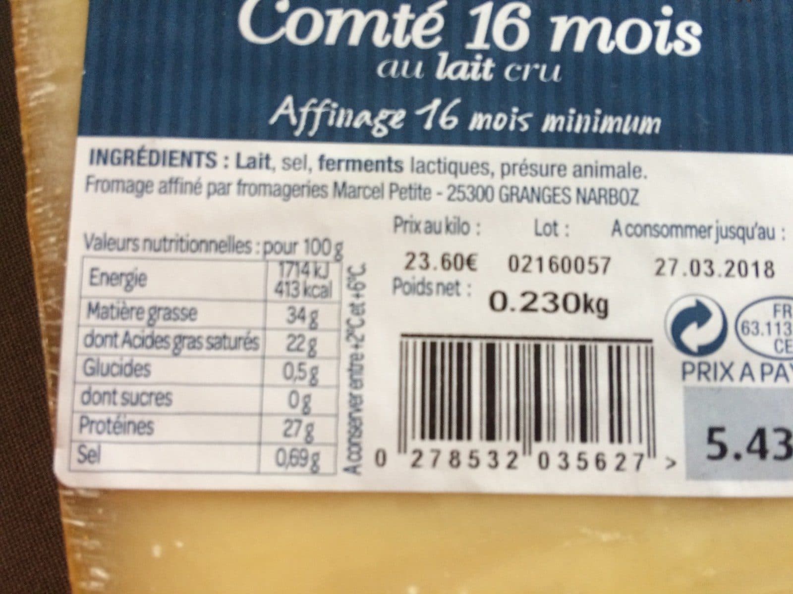 Open Food Facts Comté 16 mois packshot