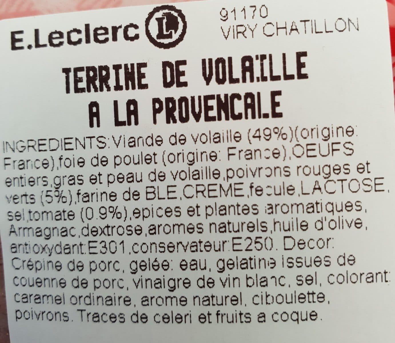 Open Food Facts Terrine de volaille à la provençale packshot