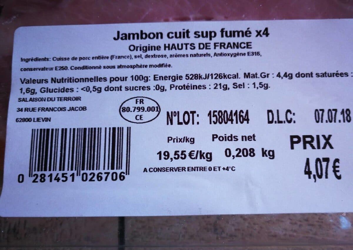 Open Food Facts Jambon cuit supérieur fumé x 4 packshot
