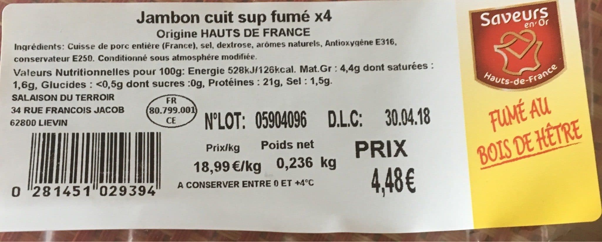 Open Food Facts Jambon cuit sup fume x4 packshot