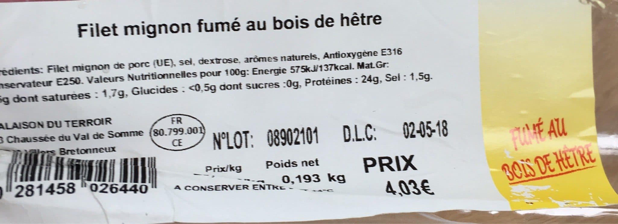 Open Food Facts Filet mignon au bois de hetre packshot