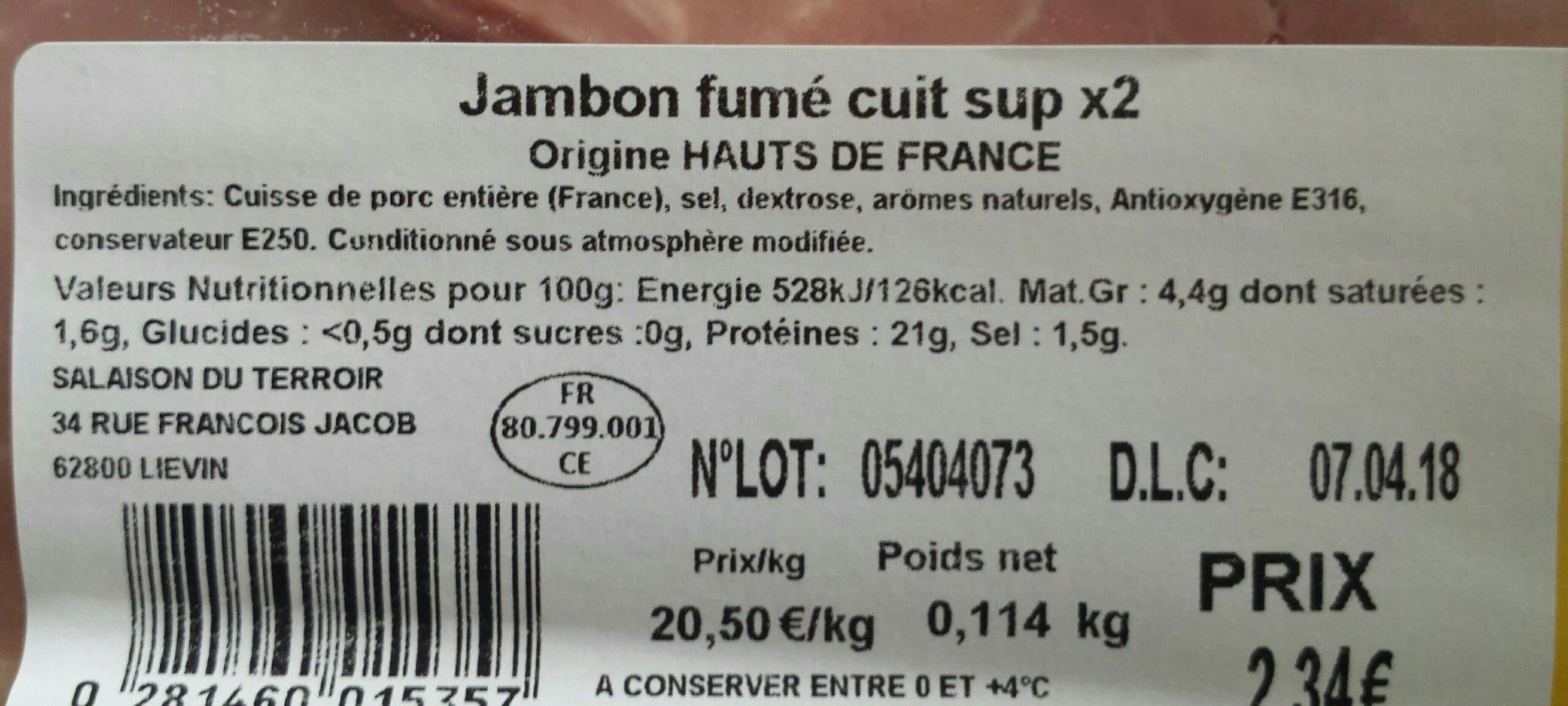 Open Food Facts Jambon fumé cuit supérieur packshot