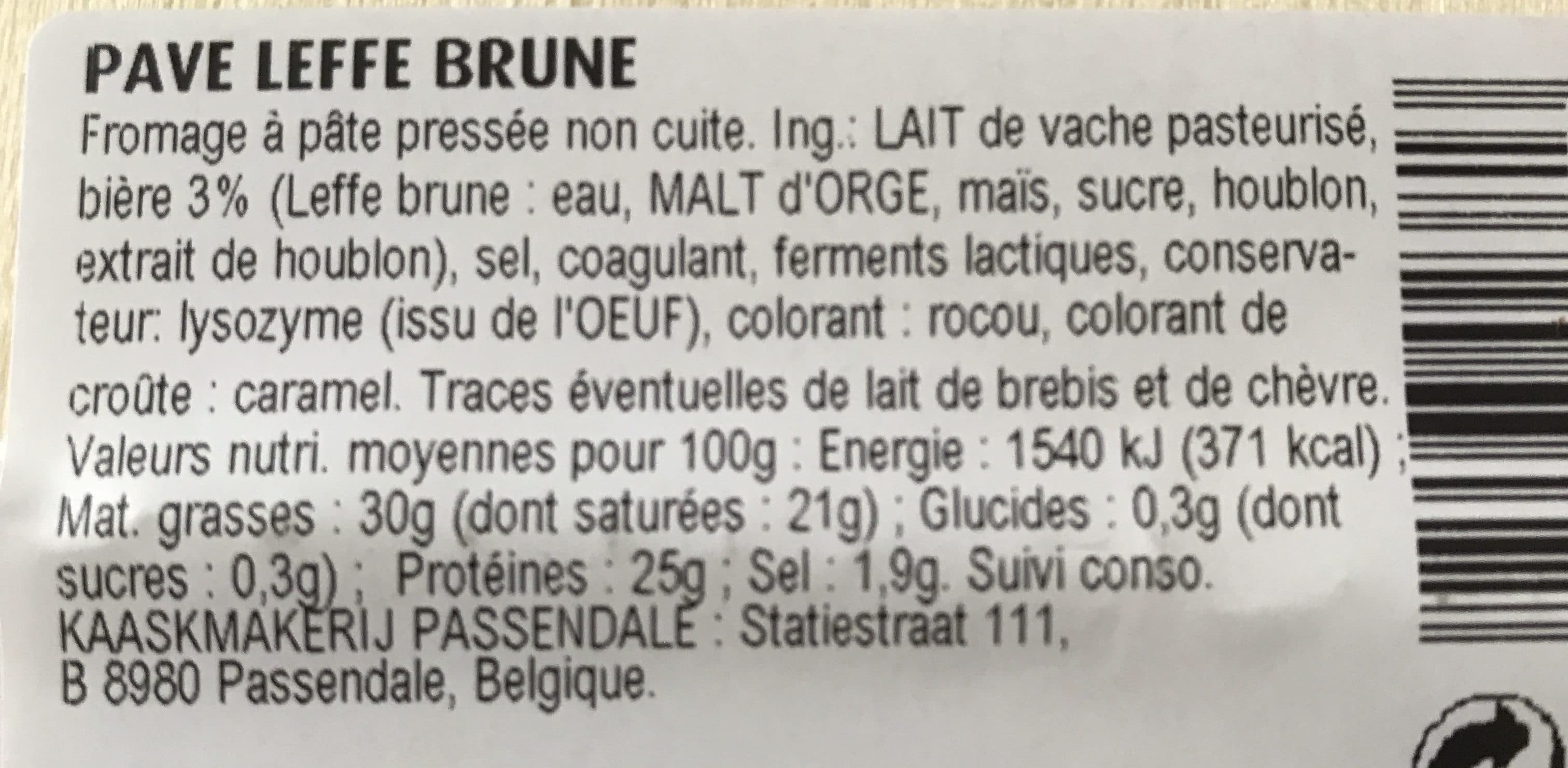 Pavé leffe Brun Pavé à la Leffe packshot