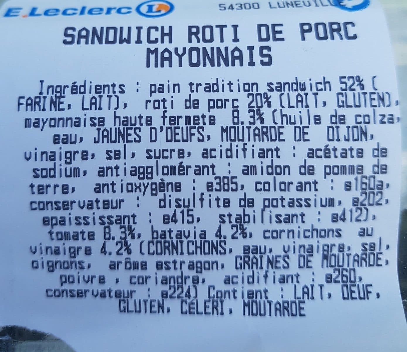 E.Leclerc Sandwich rôti de port mayonnaise packshot
