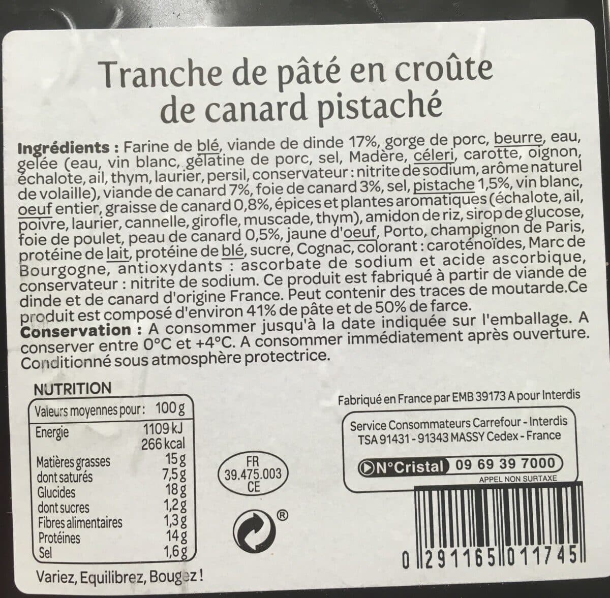 Open Food Facts Pâté en croûte de canard pistaché packshot