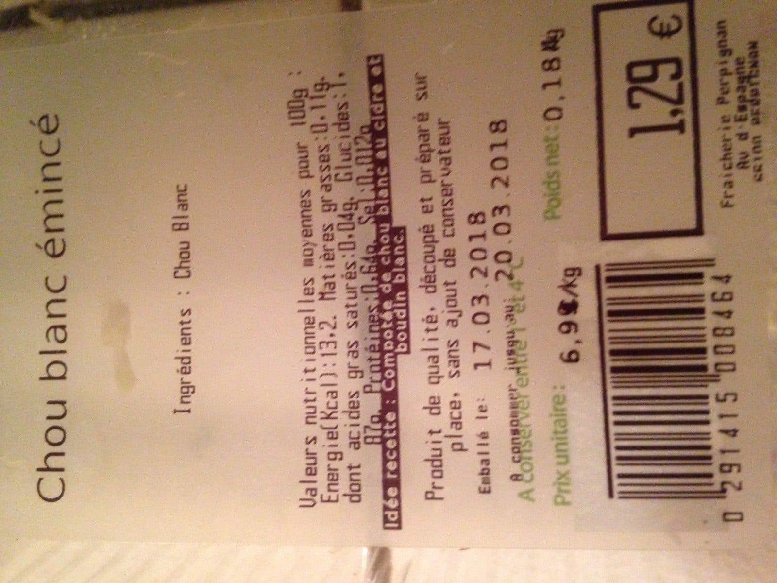 Open Food Facts Chou blanc émincé packshot