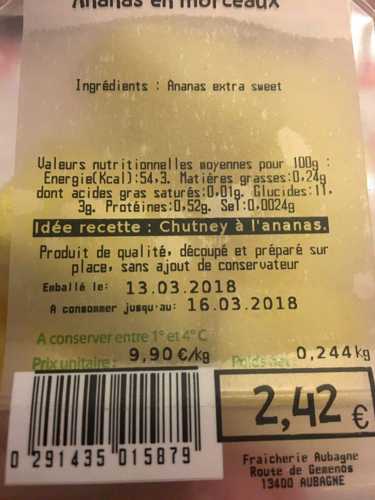 Open Food Facts Ananas en morceaux packshot