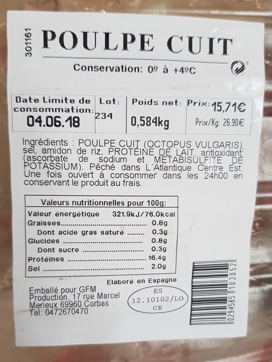 Open Food Facts Poulpe entier cuit packshot