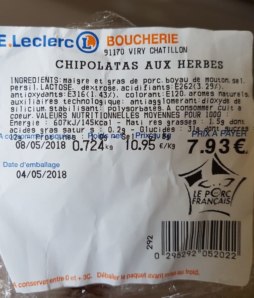 Open Food Facts Chipolats aux herbes packshot