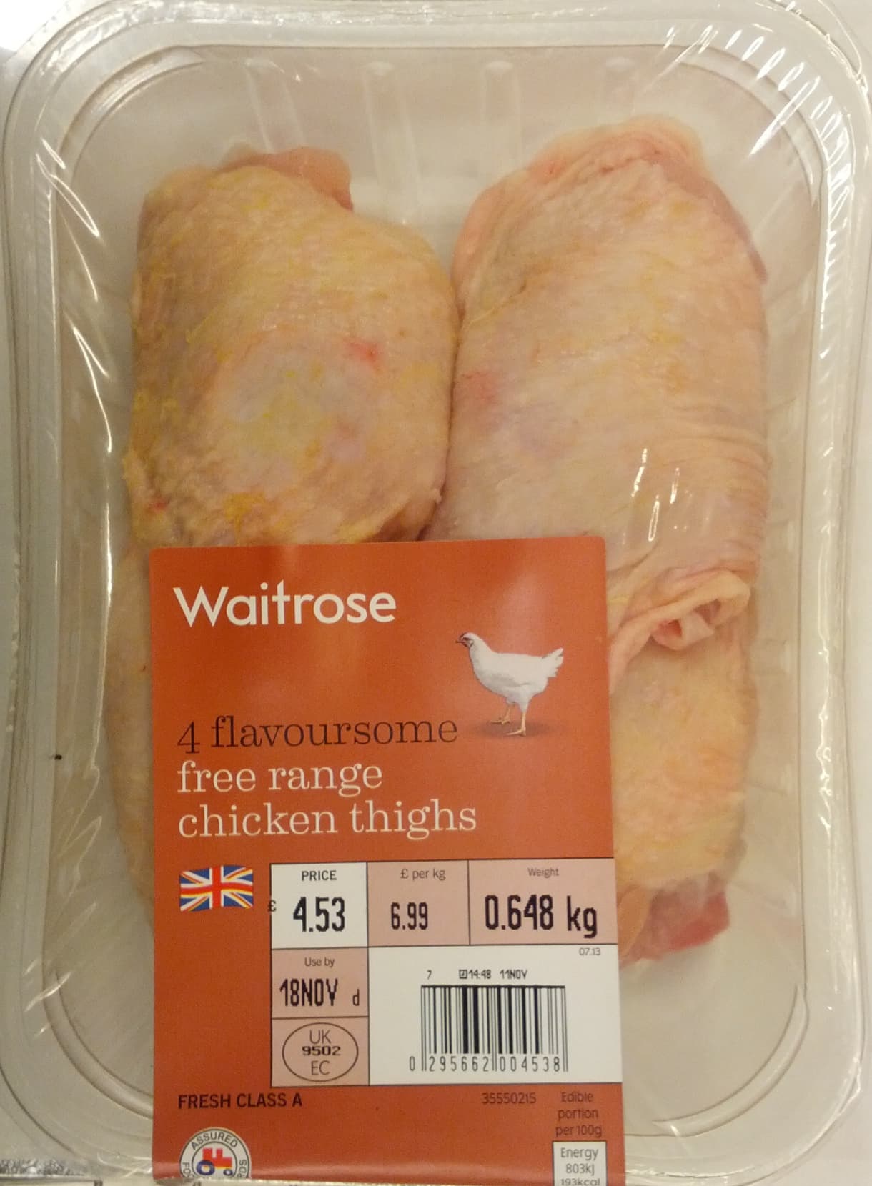 Waitrose Free range chicken thighs packshot