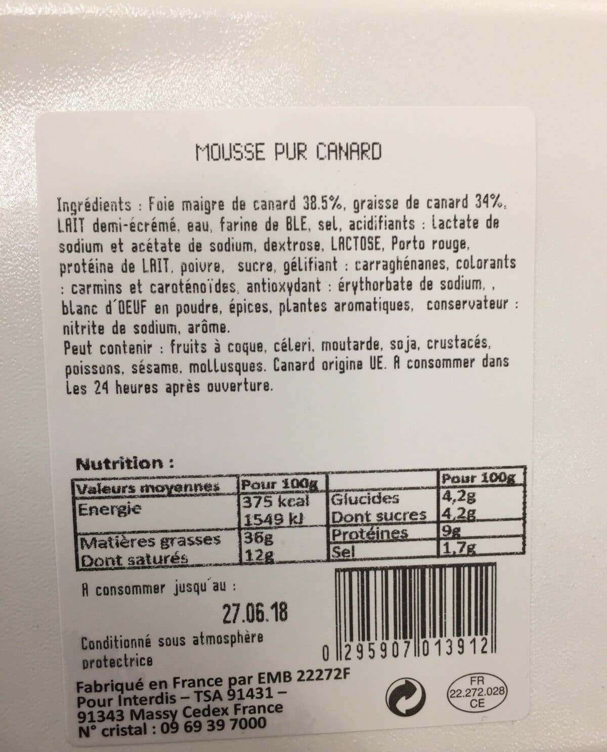 Open Food Facts Mousse pur canard packshot