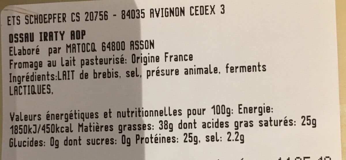 Open Food Facts Ossau iraty aop packshot