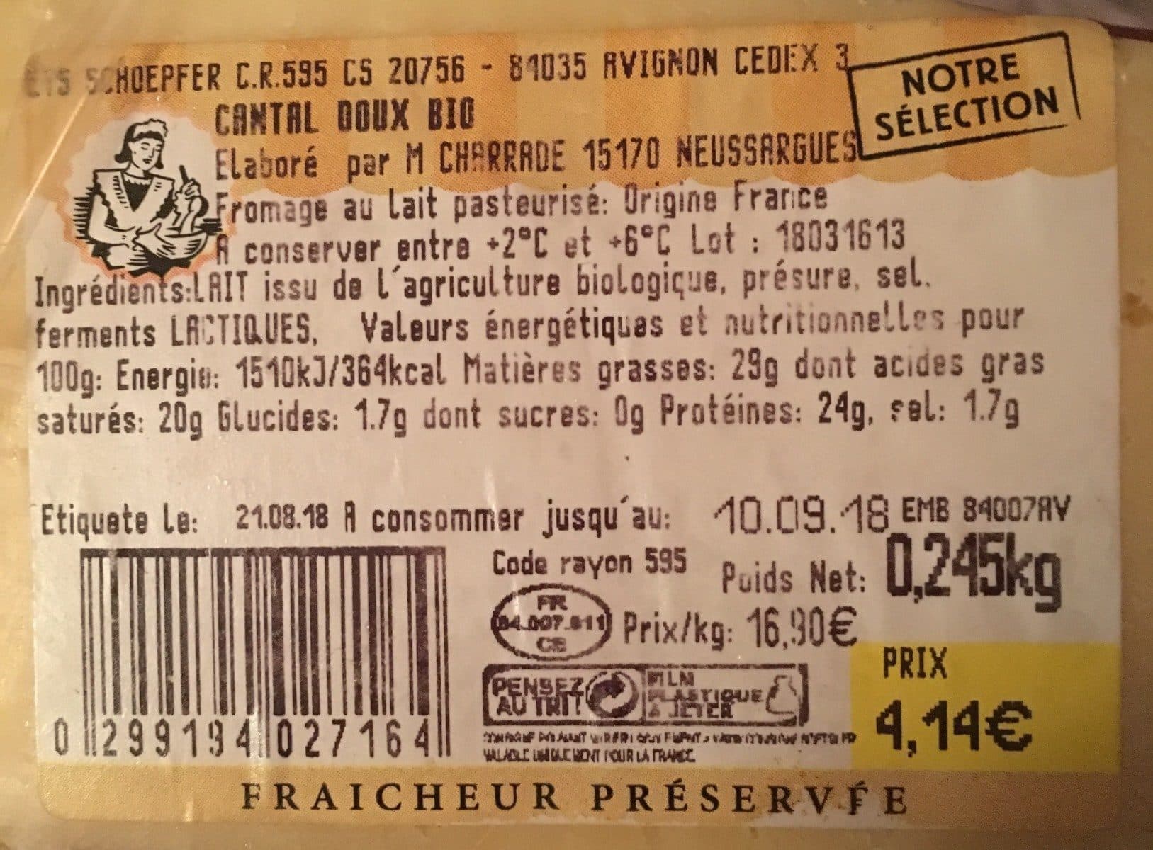 Open Food Facts Cantal Jeune Bio packshot