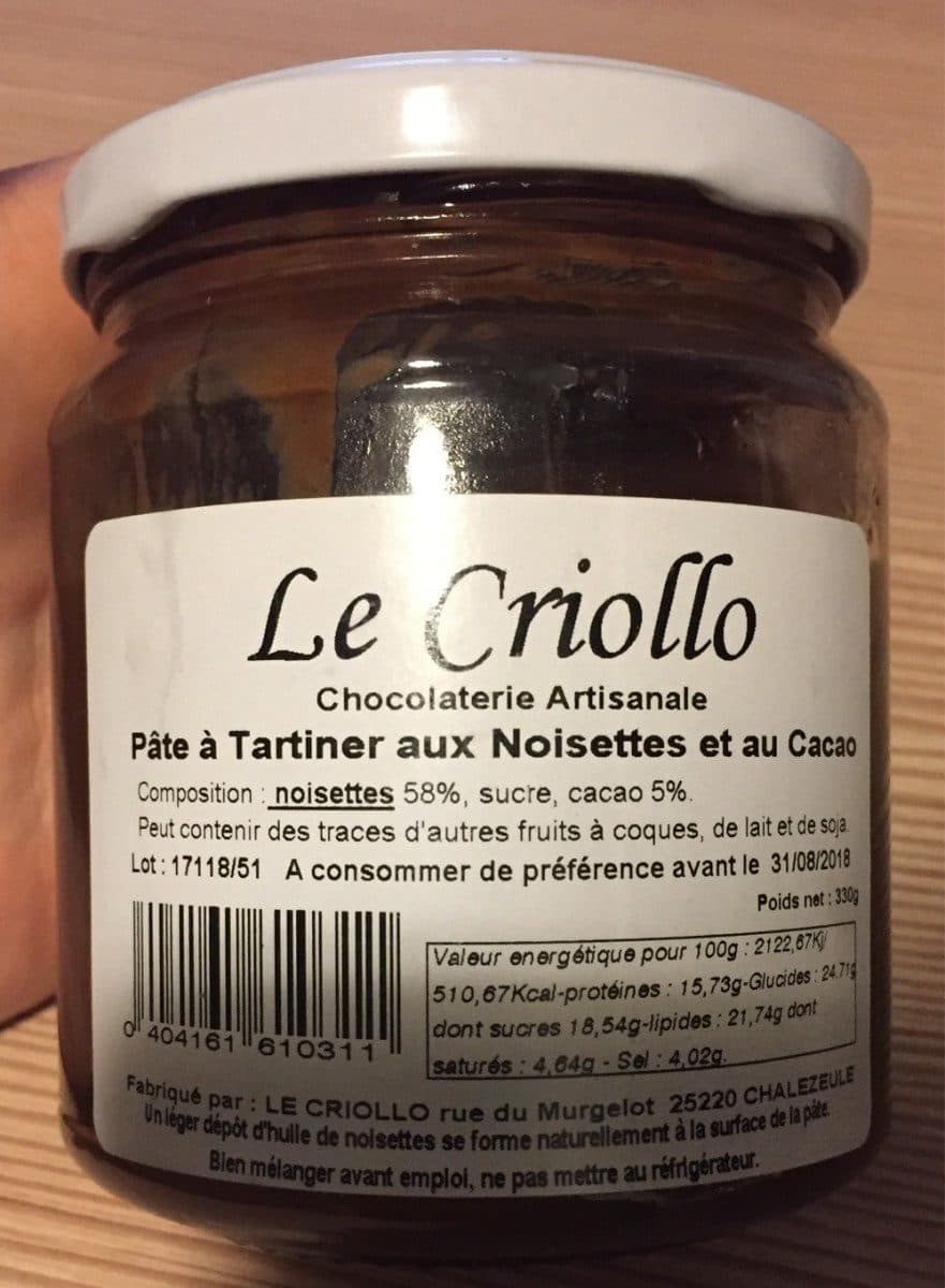 Le Criollo Pâte à tartiner aux Noisettes et au Cacao packshot