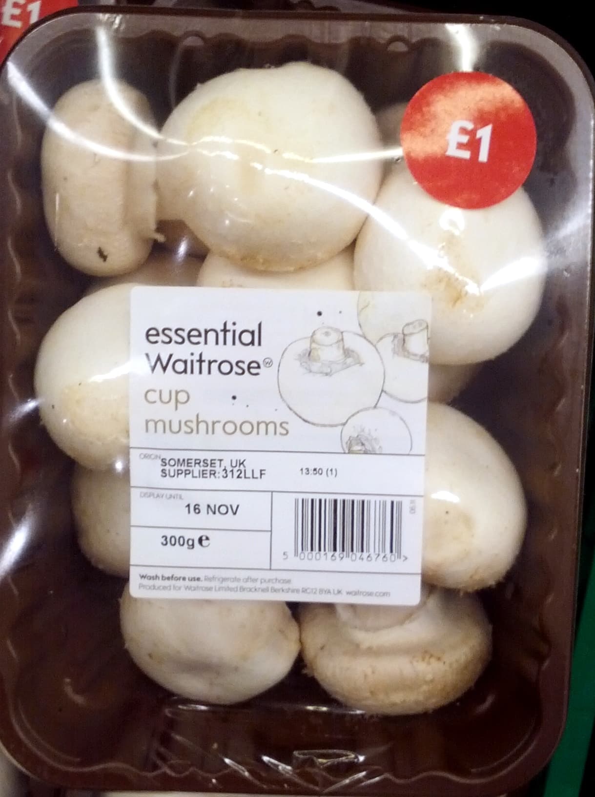essential Waitrose Cup Mushrooms packshot