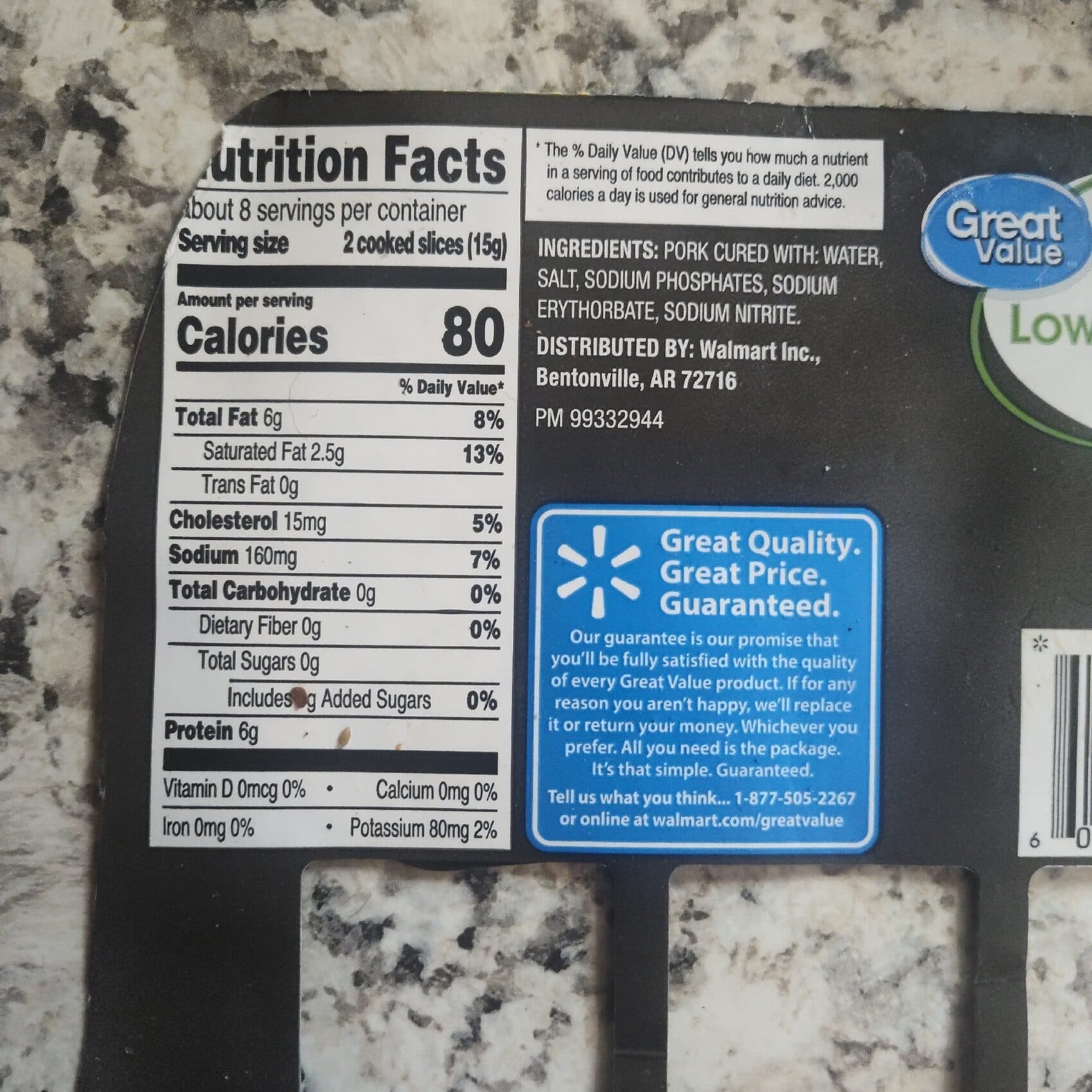 Great Value Naturally Hickory Smoked Lower Sodium Bacon packshot