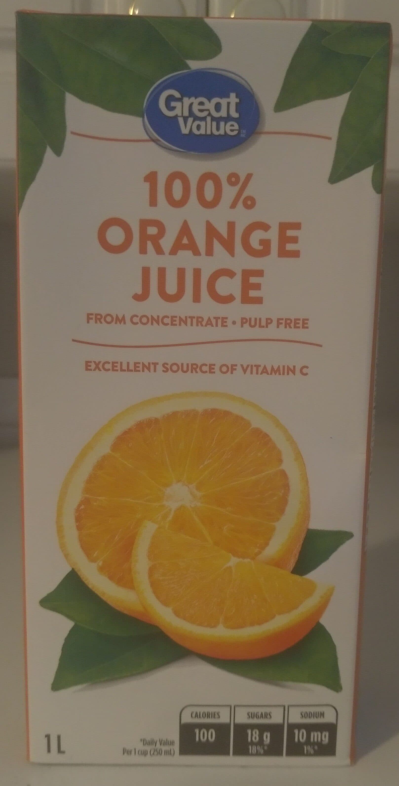 Great Value 100% Pulp Free Orange Juice from Concentrate packshot