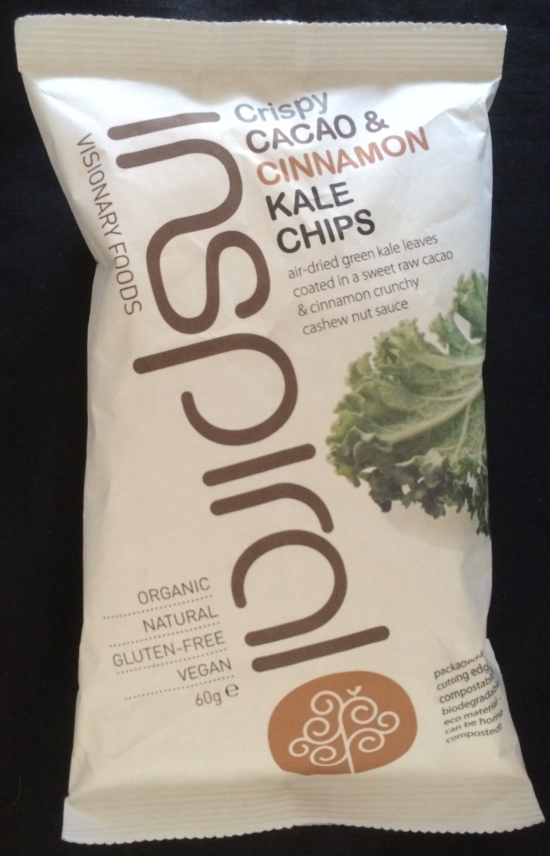 Inspiral Crispy cacao & cinnamon kale chips packshot