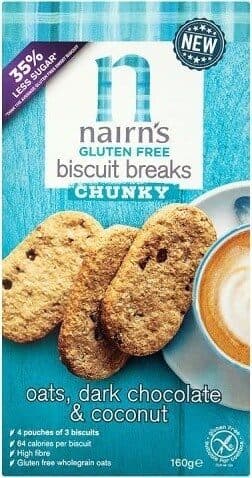 Nairn's Gluten Free Oats, Dark Chocolate & Coconut Biscuit Breaks Chunky packshot