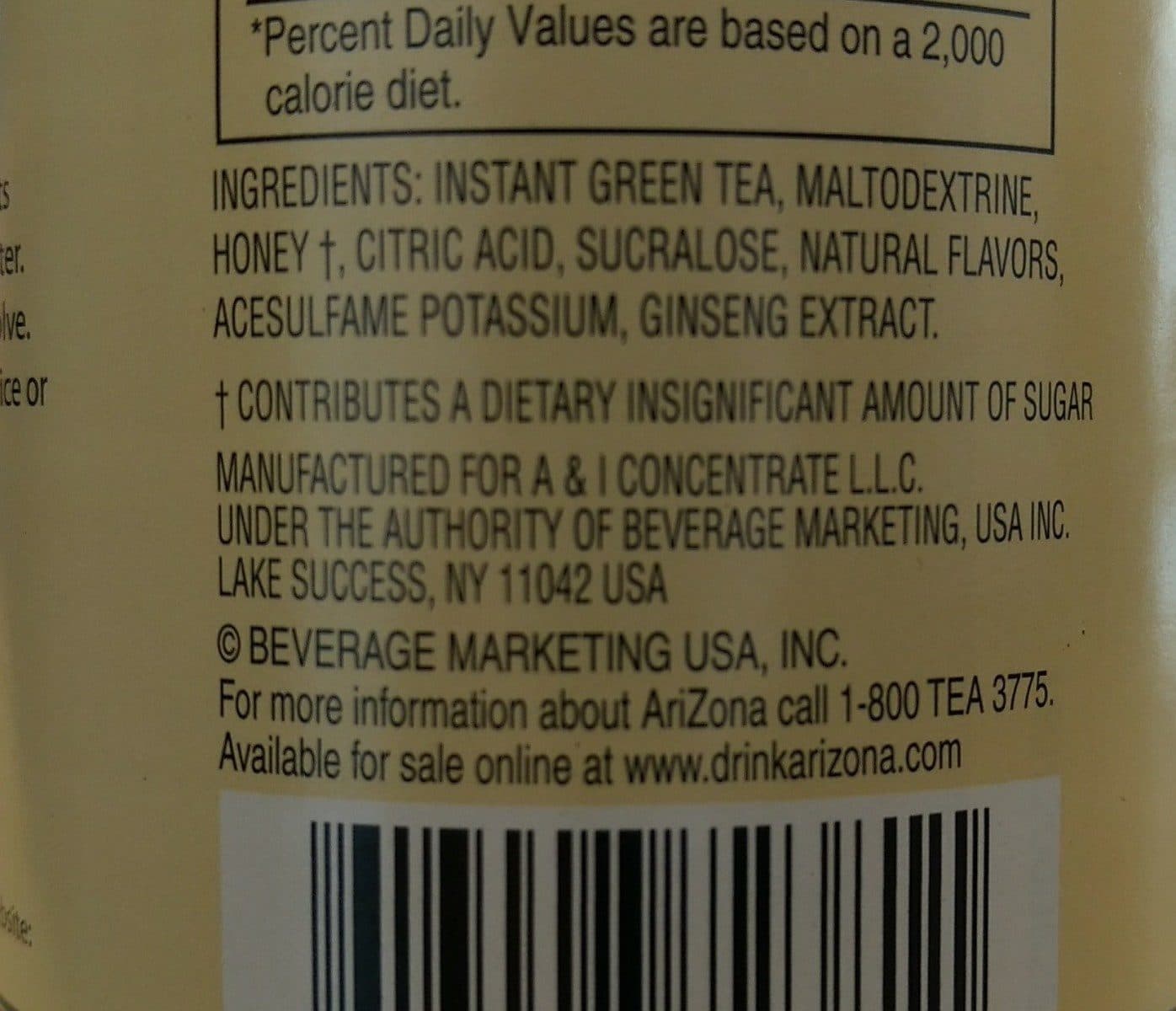 Arizona Iced tea mix Green Tea with Ginseng Sugar Free packshot