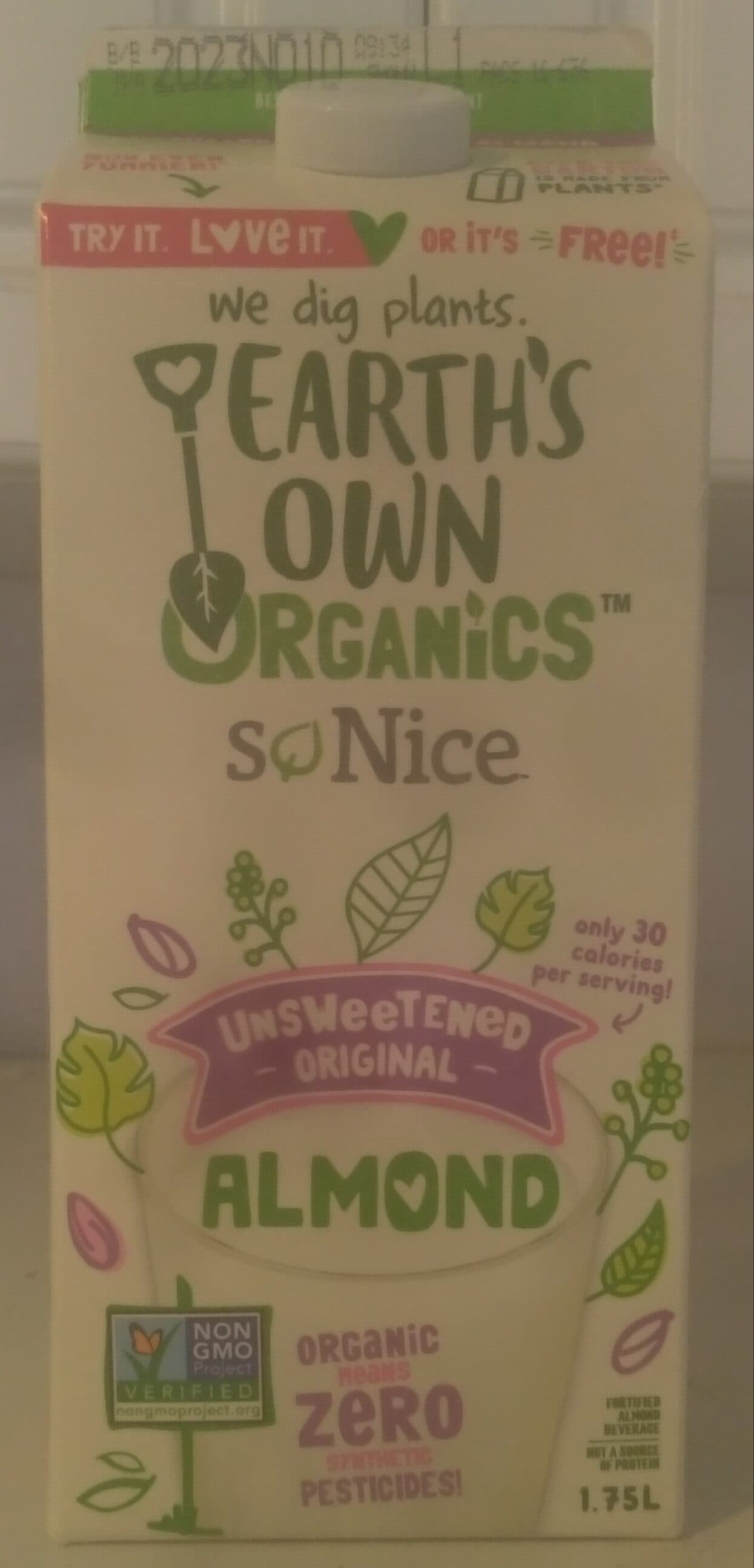 Earth's Own Organic almond base packshot