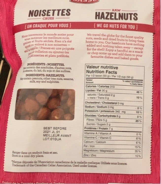 Basse Basse raw hazelnuts whole unsalted shelled resealable packshot