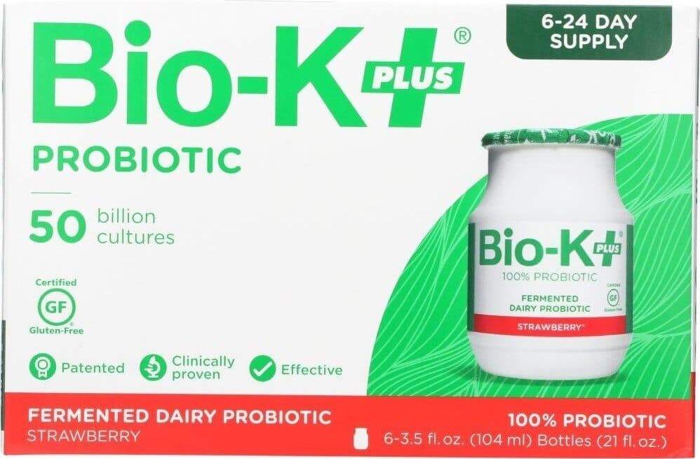 Bio-K Plus Strawberry fermented dairy probiotic cl1285, lbc80r, clr2 50 billion cultures drink, strawberry packshot