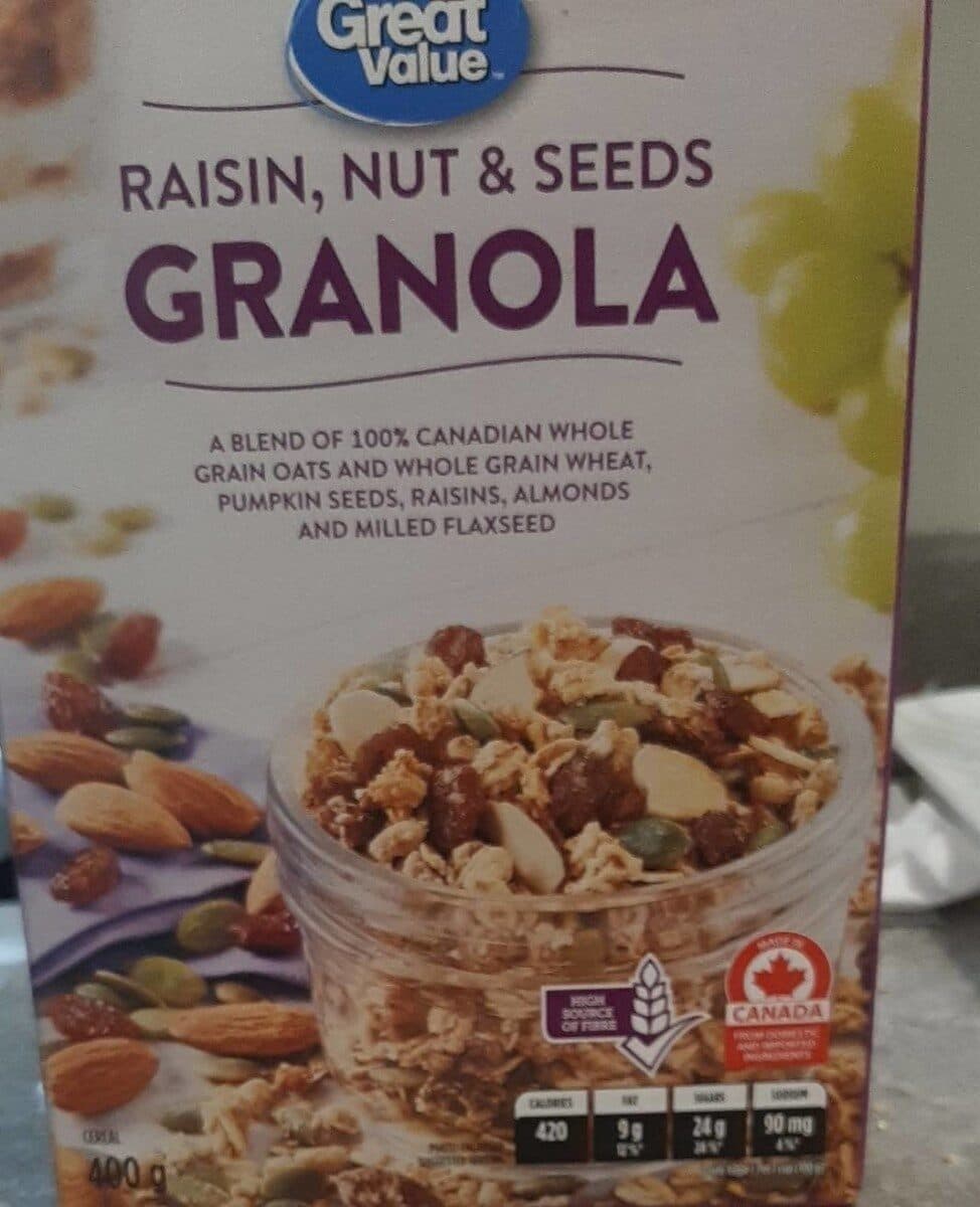 Great Value Raisin, nut & seeds granola packshot