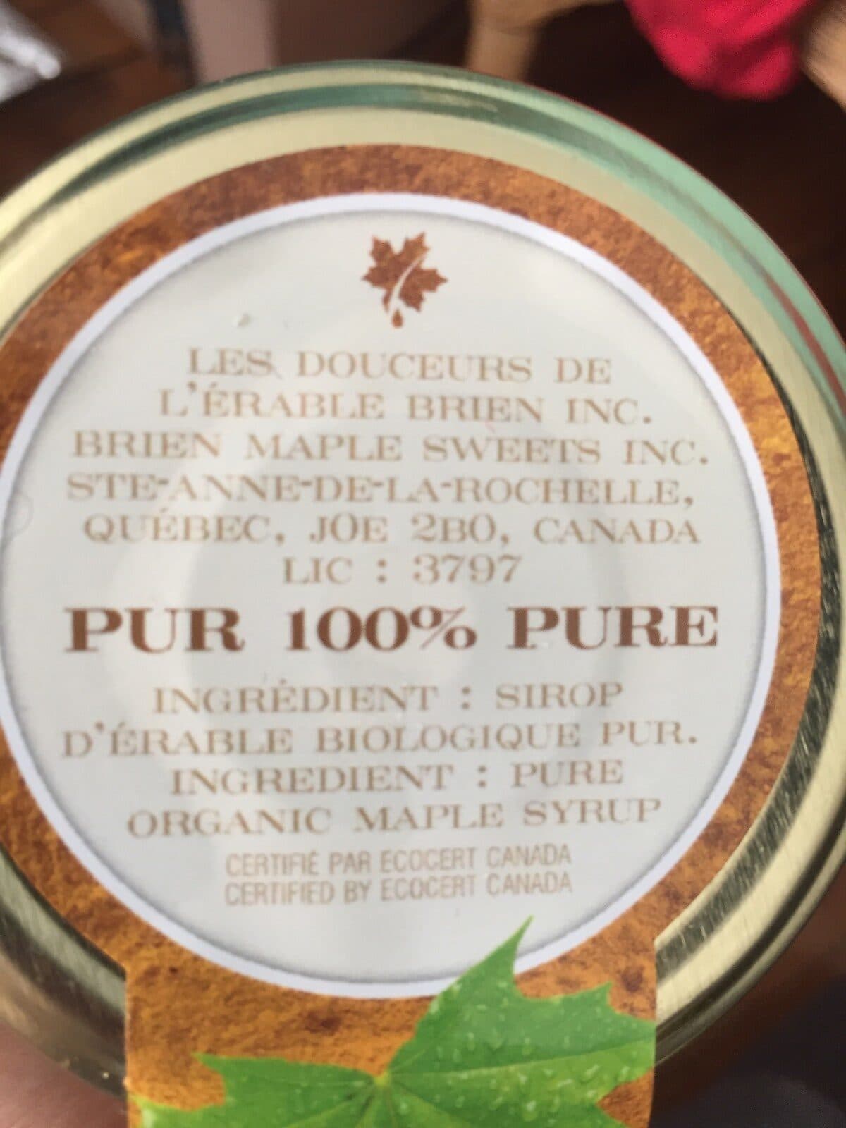 Open Food Facts Brien Beurre D'érable Biologique Pot De Verre 300G packshot
