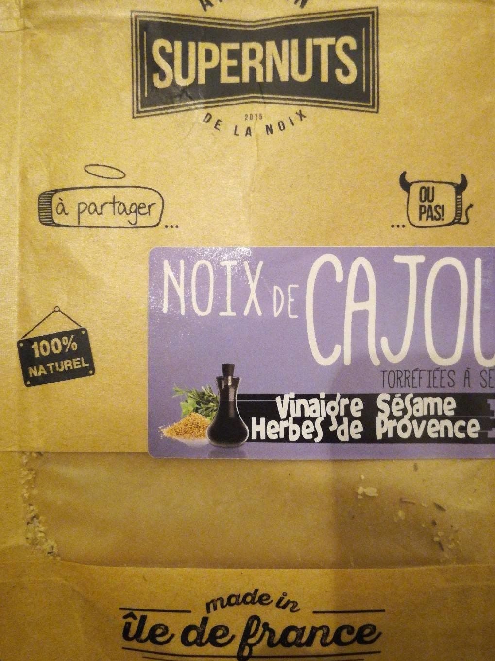 Supernuts Noix de cajou vinaigre sésame herbes de Provence packshot