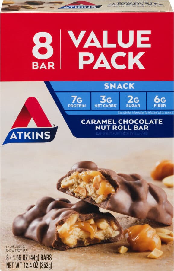 Atkins Caramel chocolate nut roll value ct packshot