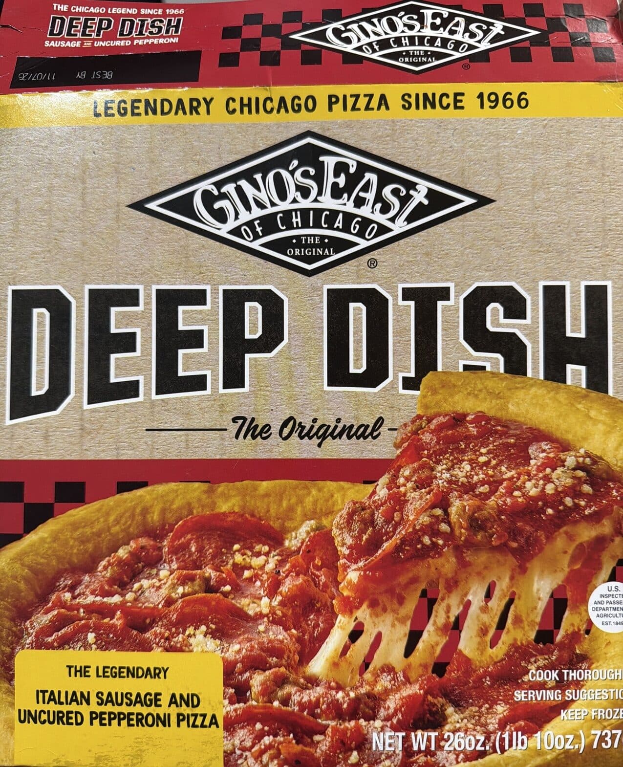Nostalgic Food Distributors Inc. Authentic sausage + pepperoni chicago deep dish pizza, authentic sausage + pepperoni packshot