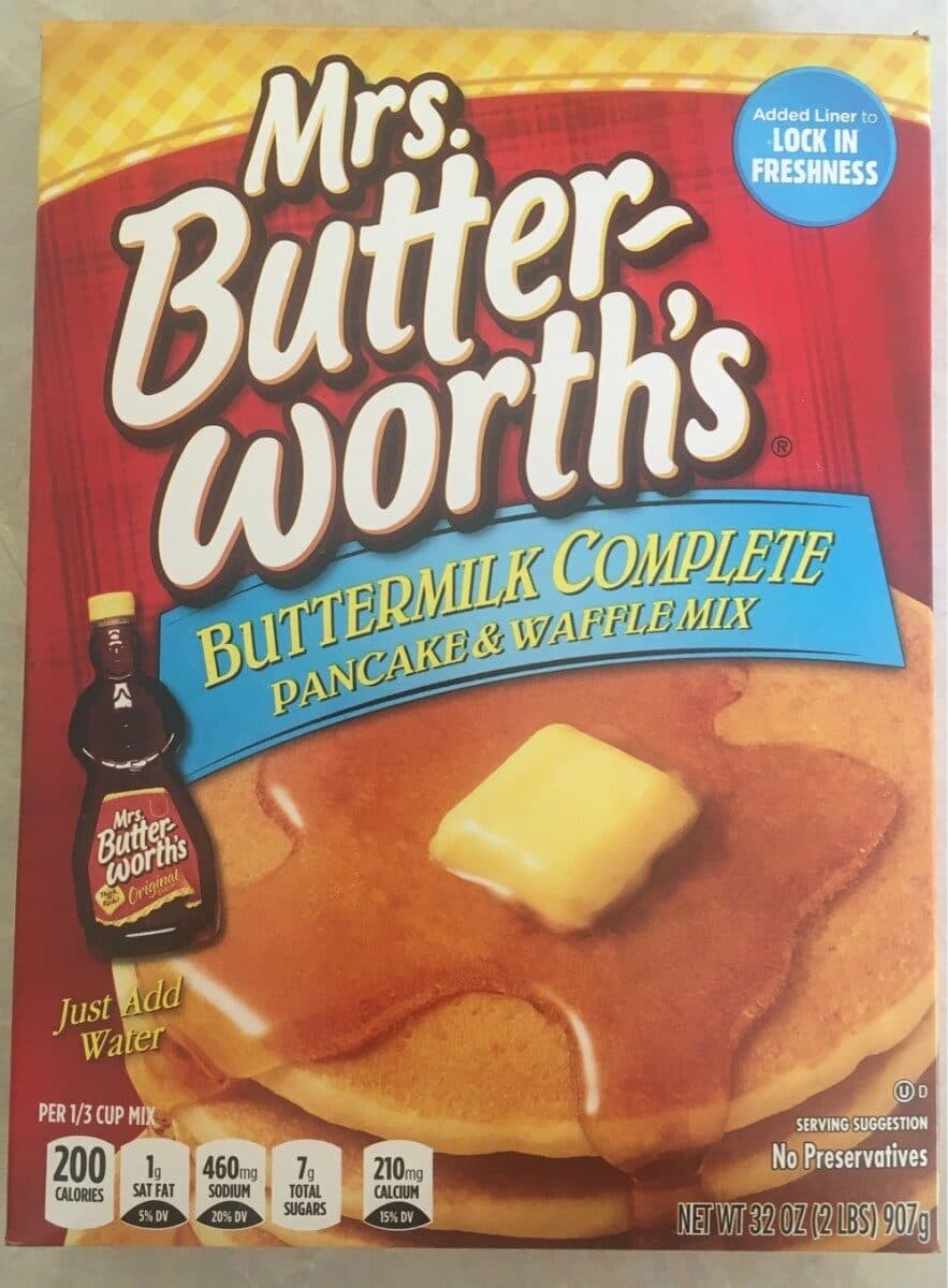 Mrs. Butterworth's Buttermilk complete pancake & waffle mix packshot
