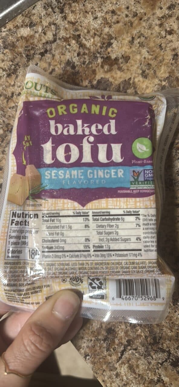 Sprouts Farmers Market Organic baked tofu Sesame Ginger flavored packshot