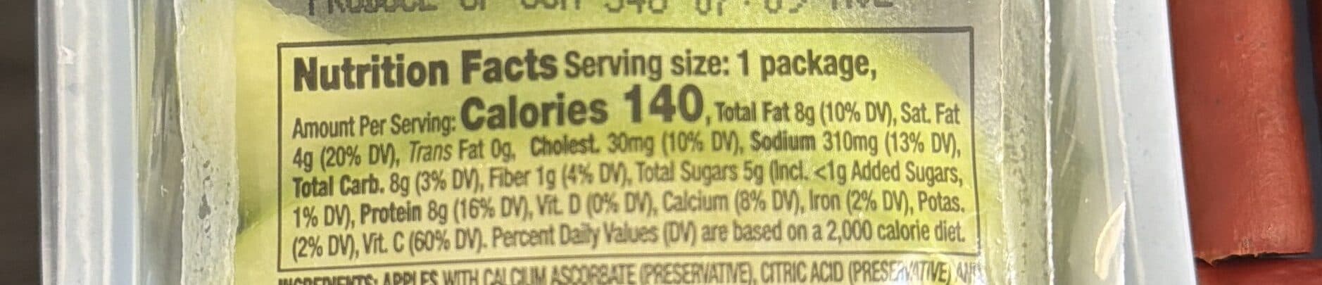 Pro2snax sliced apples, turkey sausage bites, mild cheddar cheese packshot
