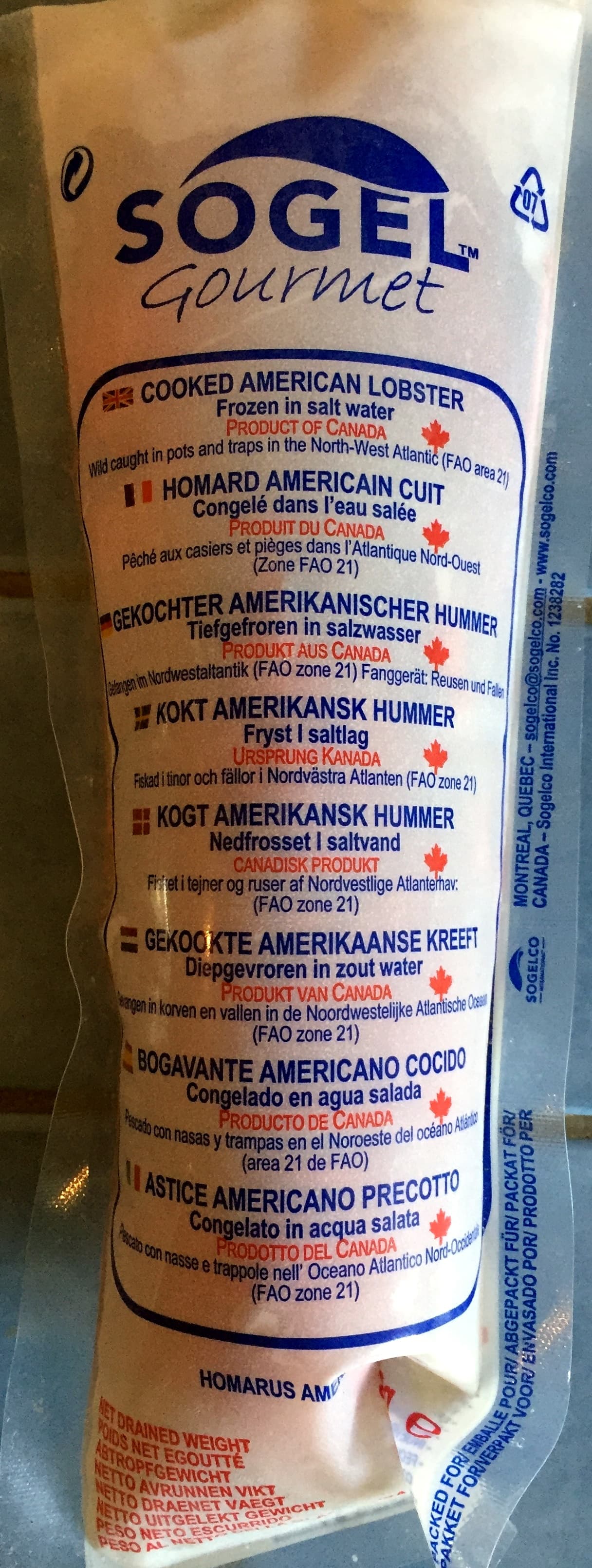 Sogel Gourmet Homard américain cuit congelé dans l'eau salé packshot