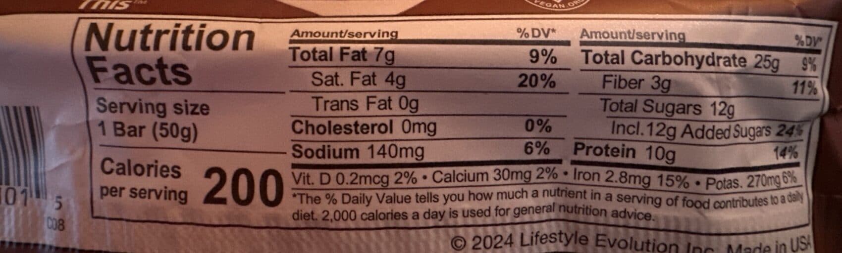 Lifestyle Evolution Inc. Organic nutrition bar packshot