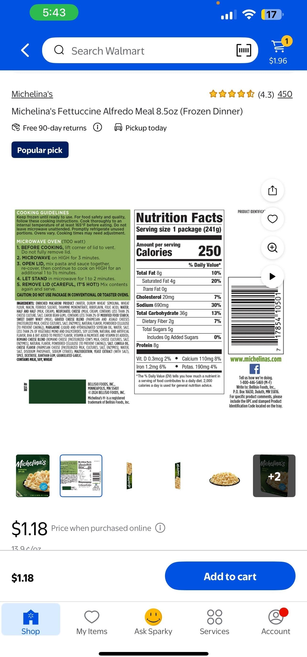 Michelina's Fettuccine Alfredo packshot