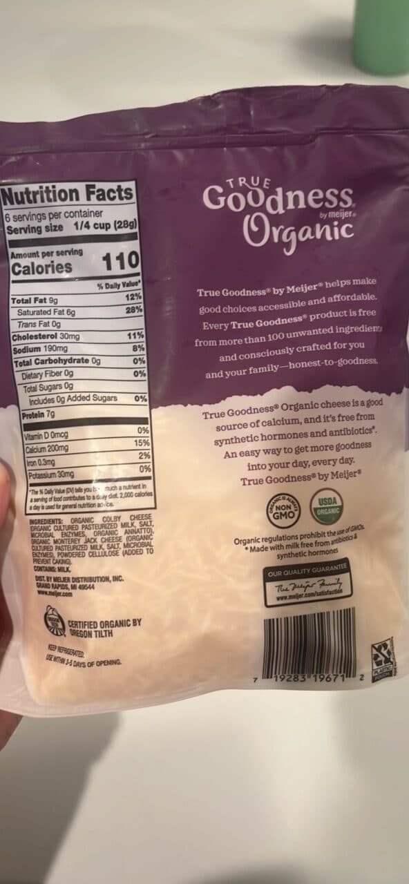 True Goodness Organic by meijer colby jack packshot