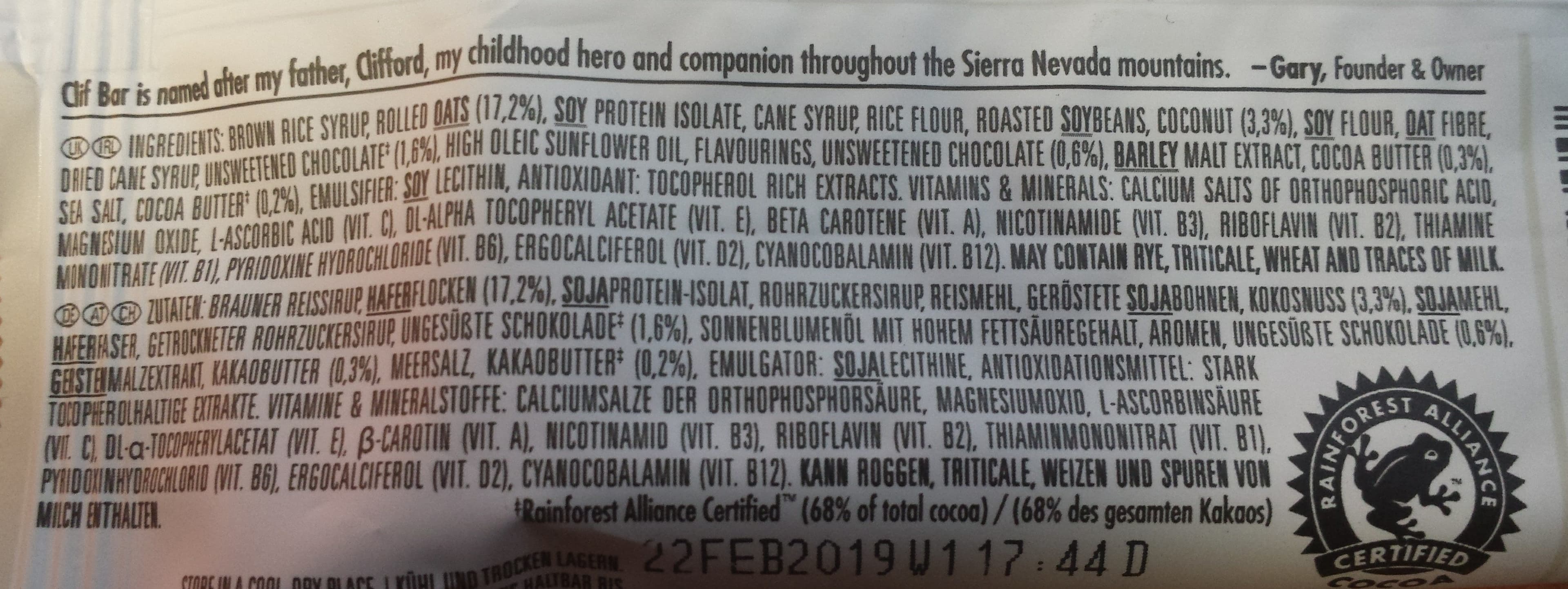 Clif bar Coconut Chocolate Chip packshot
