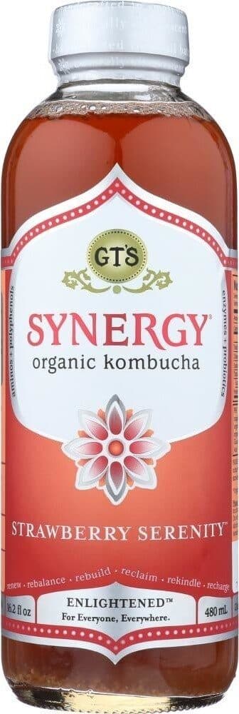GT's T s enlightened strawberry synergy organic vegan raw kombucha packshot