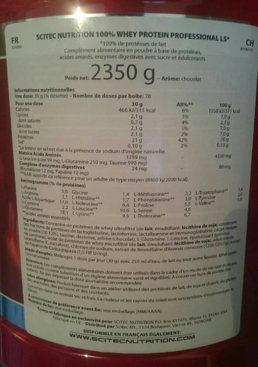 Scitec nutrition 100% Whey Protein Professional LS - 2350 g - CH? packshot