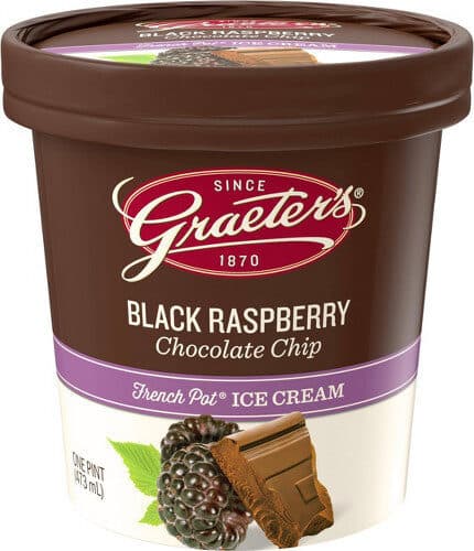 Graeter's Black raspberry chocolate chip ice cream packshot